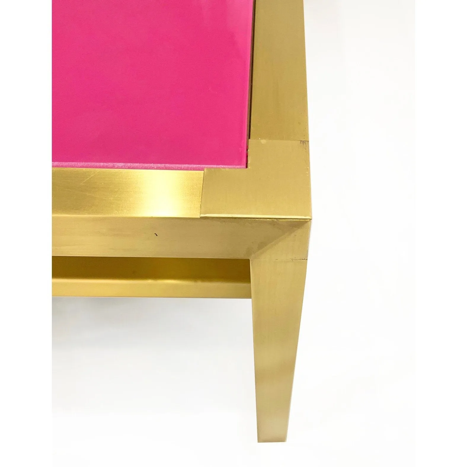 1970s Italian Vintage Rectangular Fuchsia Brass Coffee Table with Under Shelf