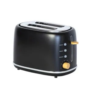 2-Slice Bread Toaster | Black with Wood Accents | Stylish & Efficient