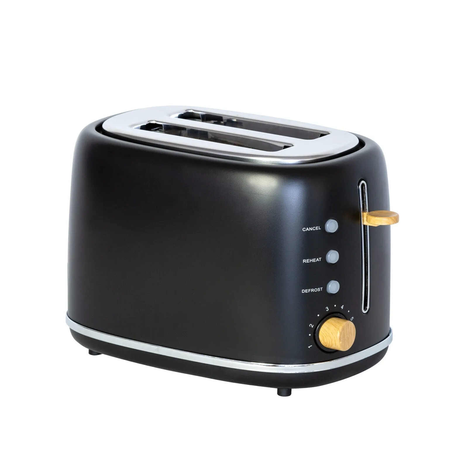 2-Slice Bread Toaster | Black with Wood Accents | Stylish & Efficient