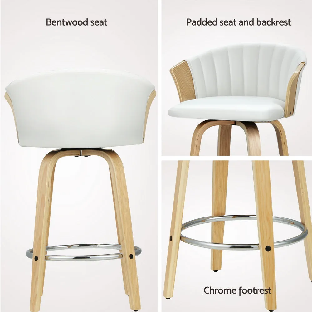 4x Bar Stools | Swivel Leather Chairs | Wooden Frame