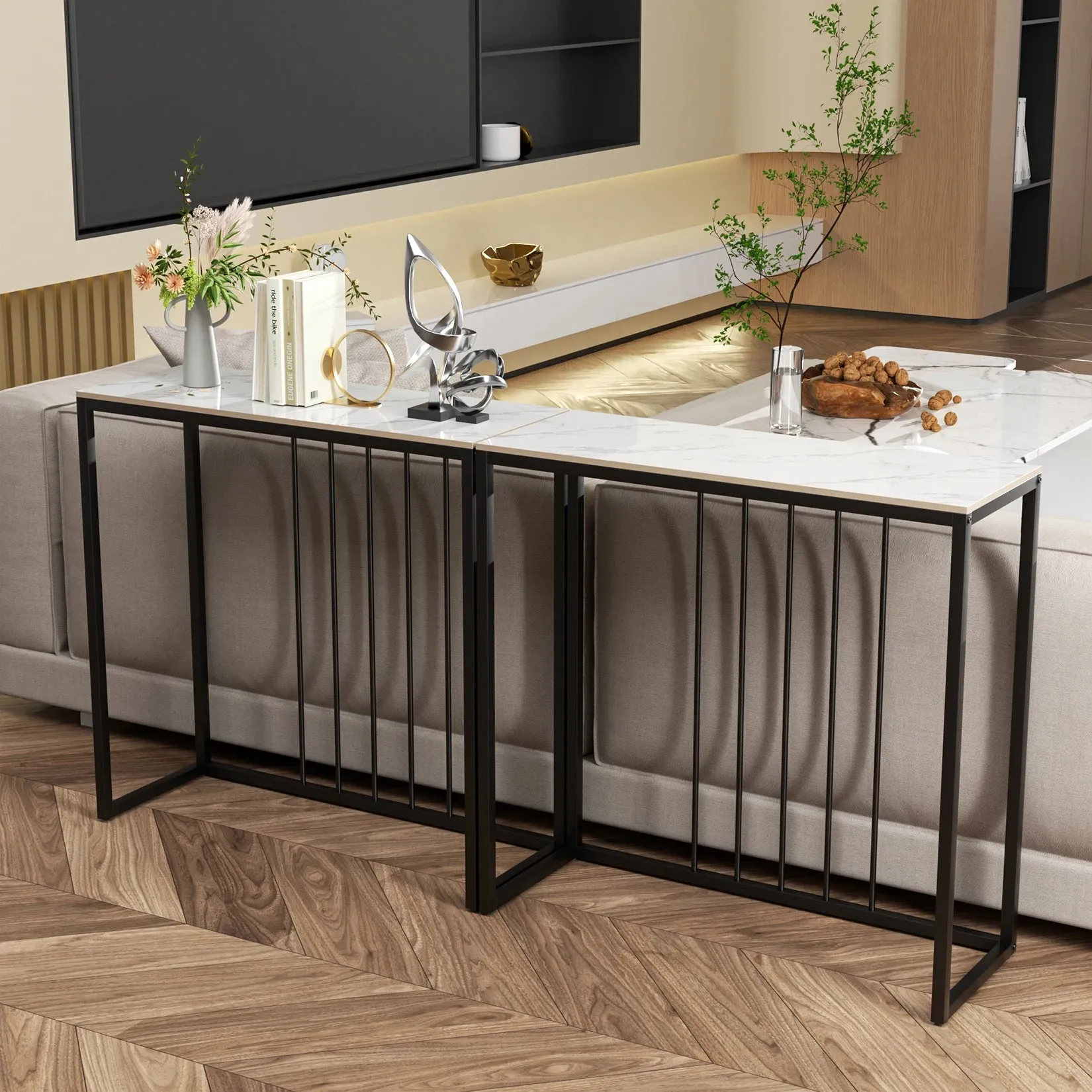 80Cm Marble Console Table For Living Room Entryway Metal Frame