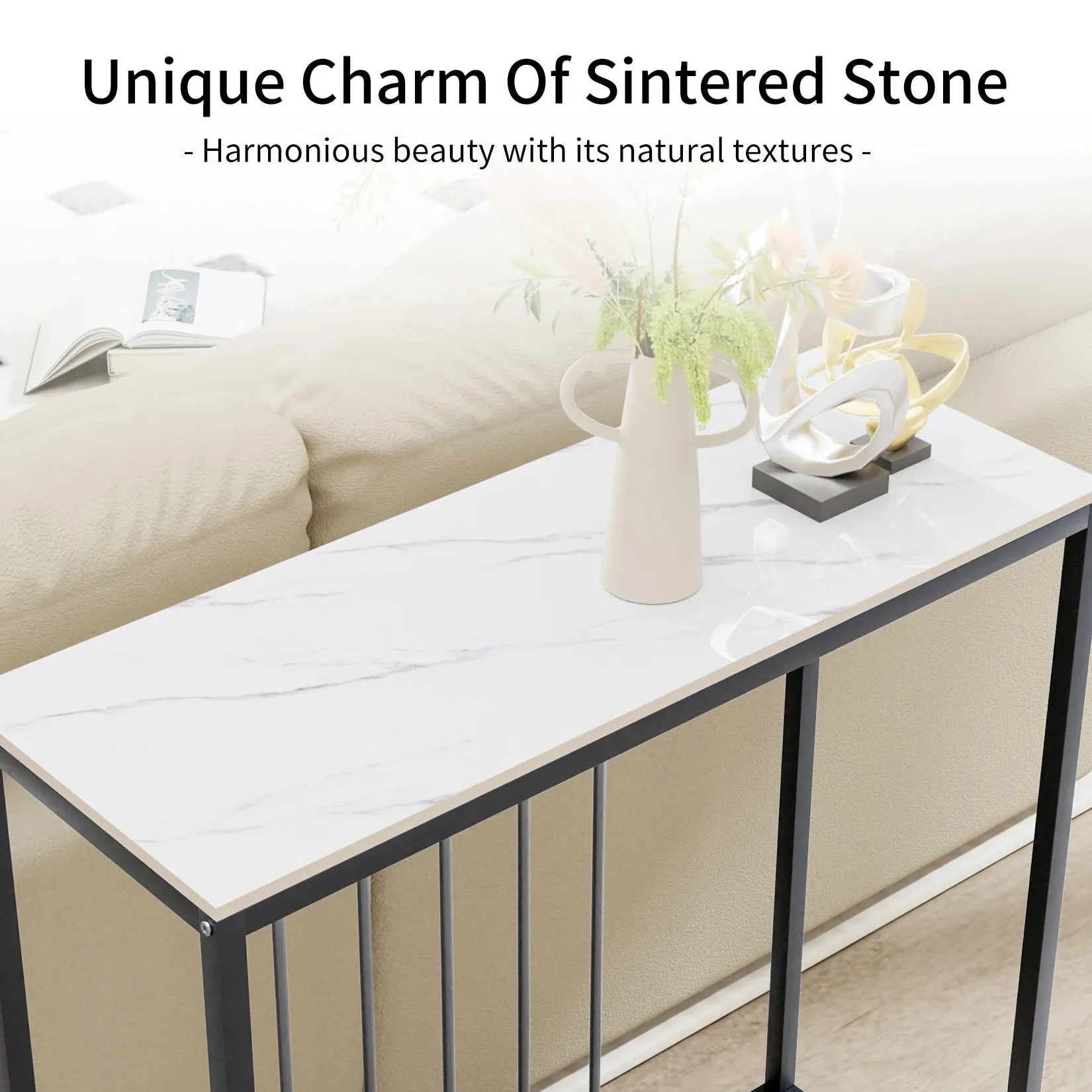 80Cm Marble Console Table For Living Room Entryway Metal Frame