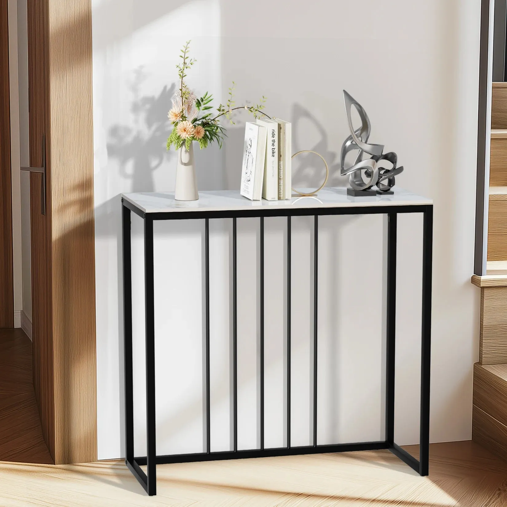 80Cm Marble Console Table For Living Room Entryway Metal Frame