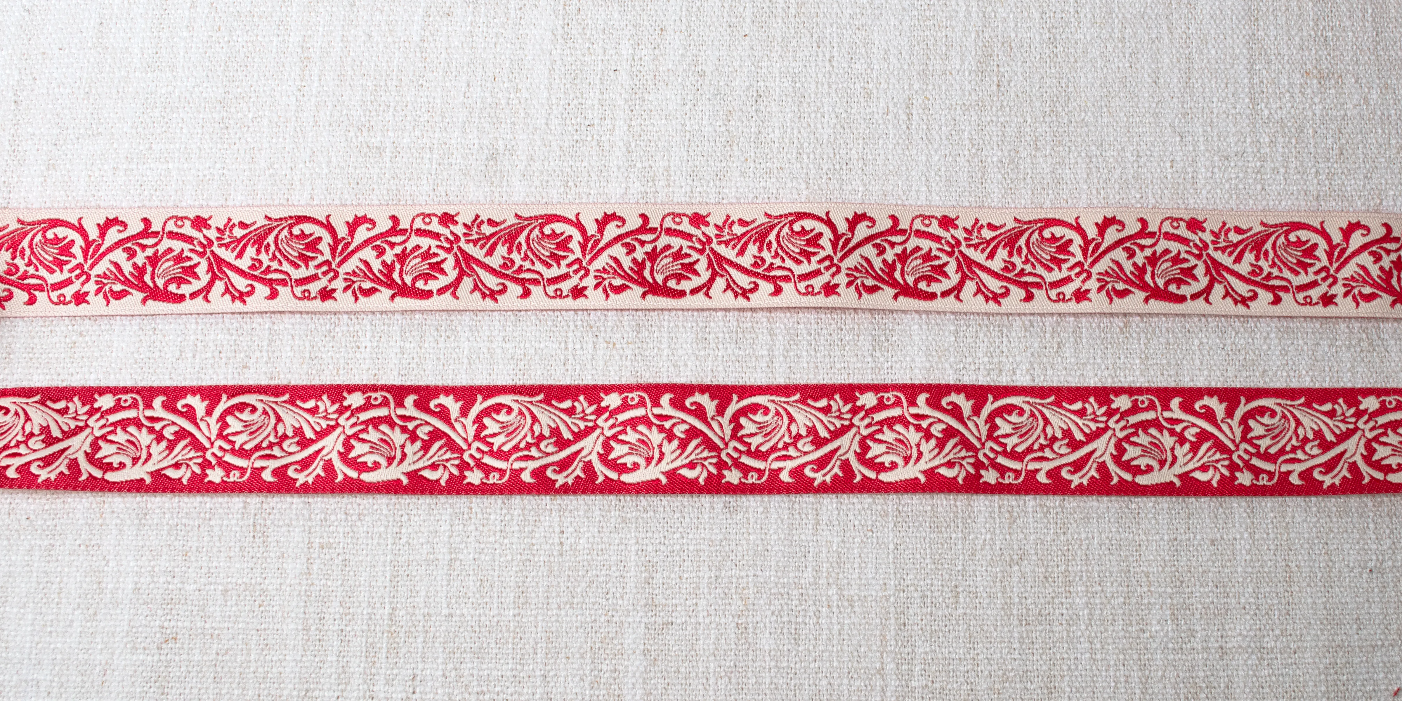 Apple Red Flourish Brocade Ribbon