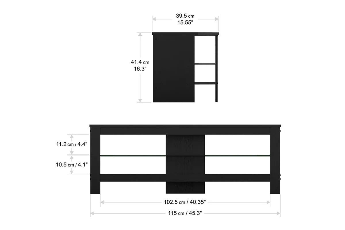 AVF Calibre Plus 1.15m TV Stand with Glass Shelf | Black Oak
