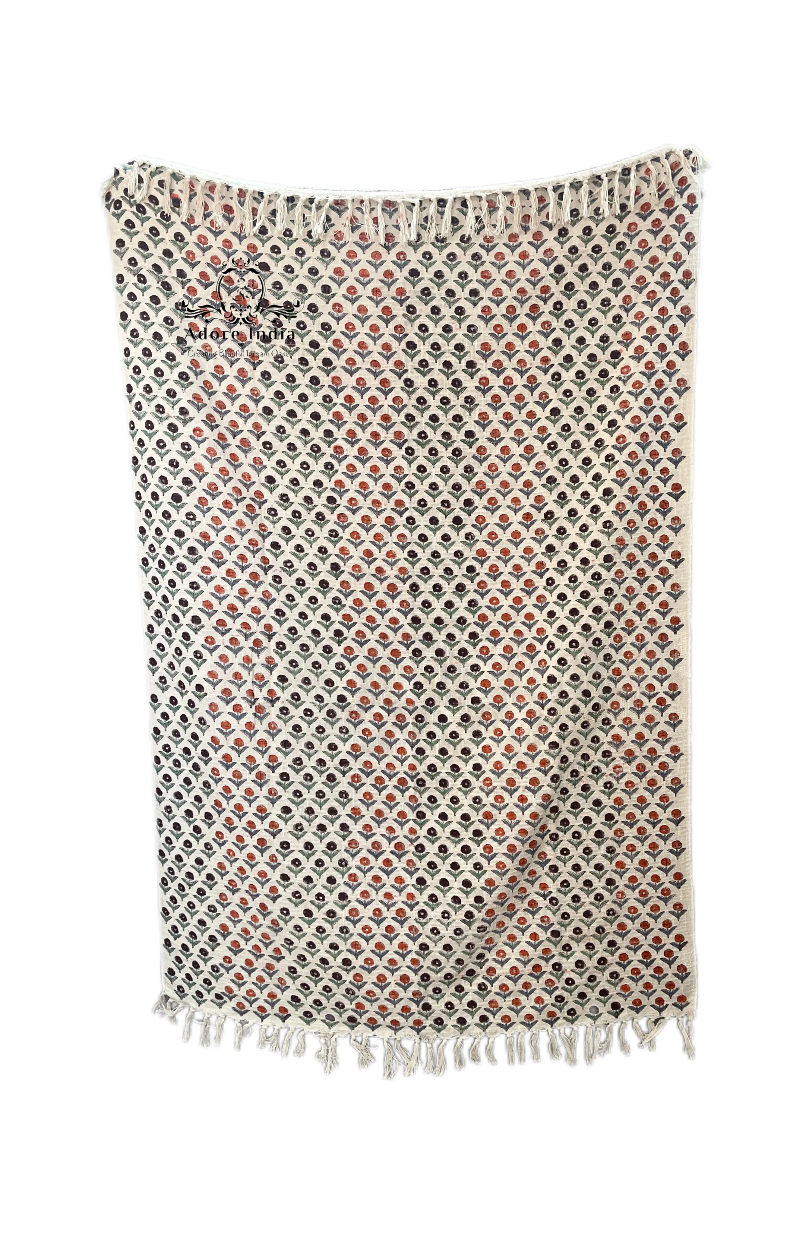 Bohemian Hand Block Bud Printed Cotton Bedding Throw Blanket