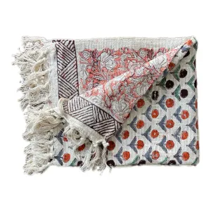 Bohemian Hand Block Bud Printed Cotton Bedding Throw Blanket