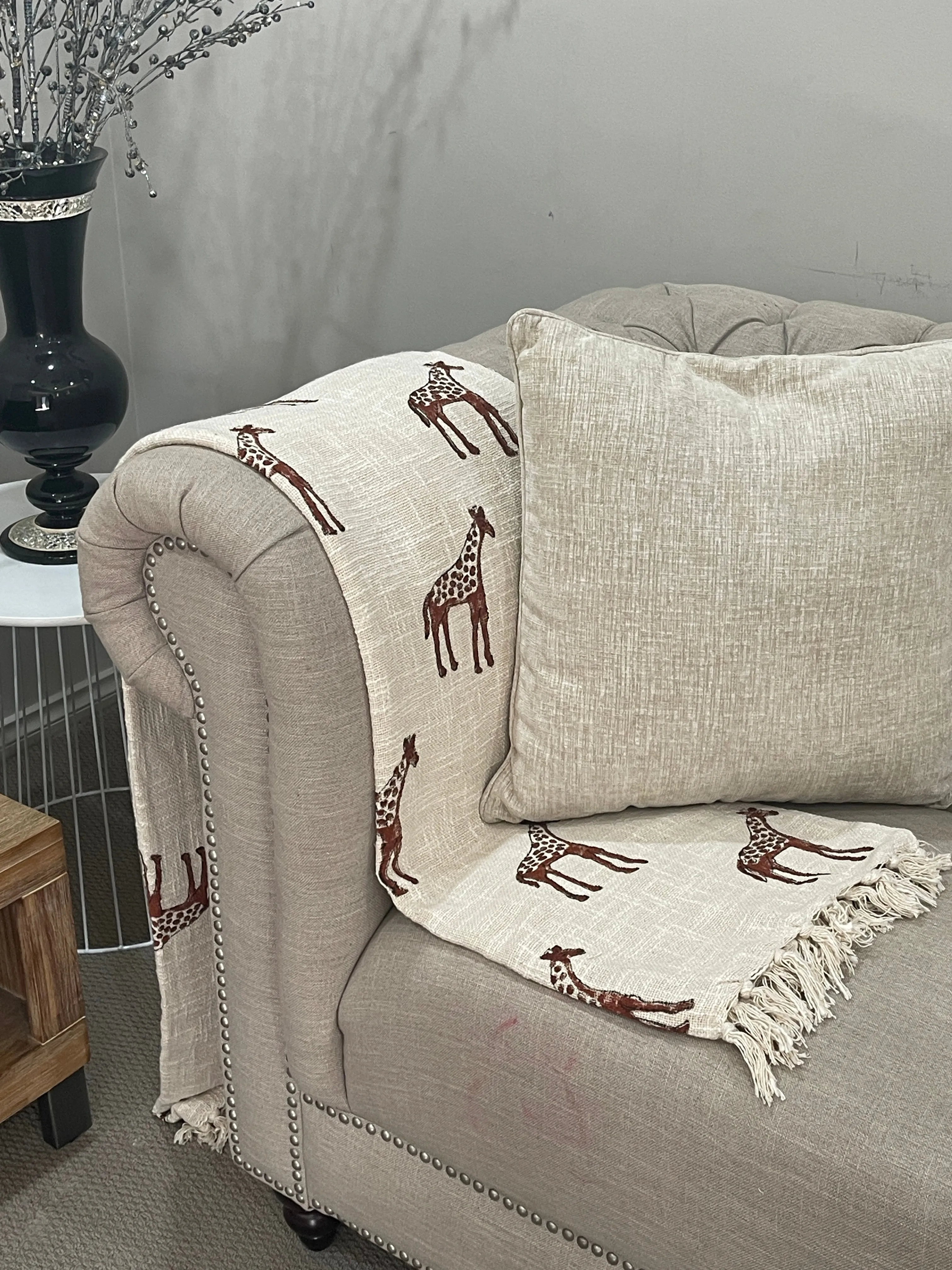 Bohemian Hand Block Giraffe Printed Cotton Bedding Throw Blanket