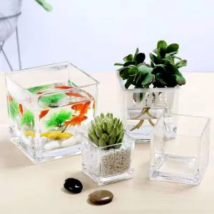 Bulk Clear Square Glass Vases Clear Glass Cube Wholesale
