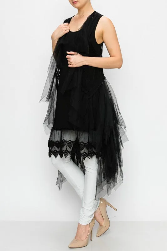 Embroidered Vest w/ Chiffon & Tulle Layers
