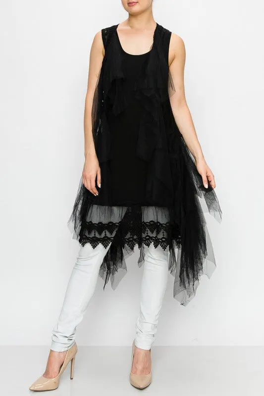 Embroidered Vest w/ Chiffon & Tulle Layers