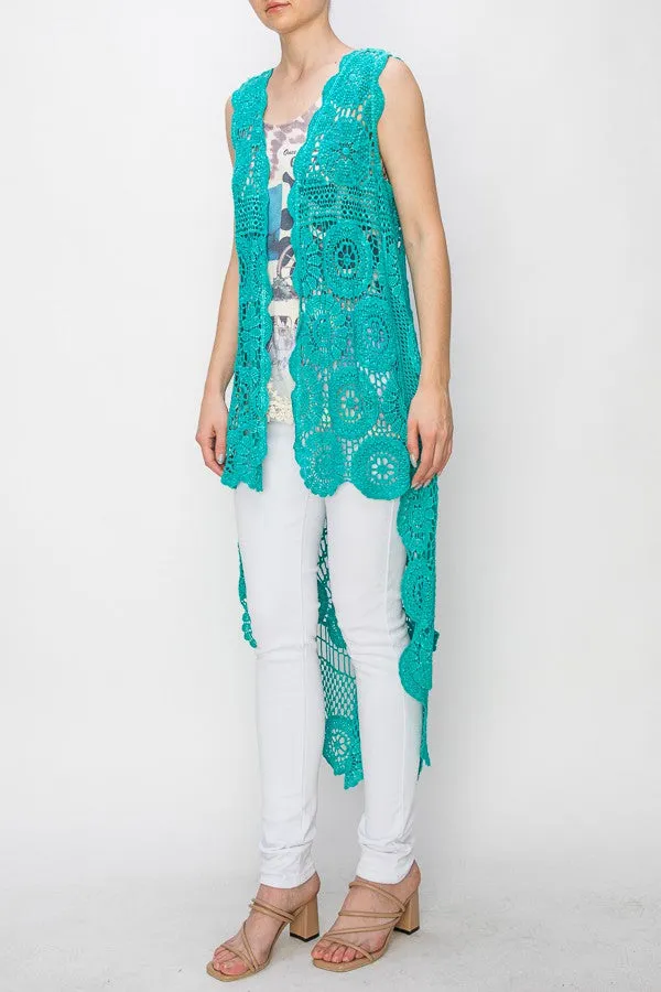 Full Crochet High/Low Vest - Teal