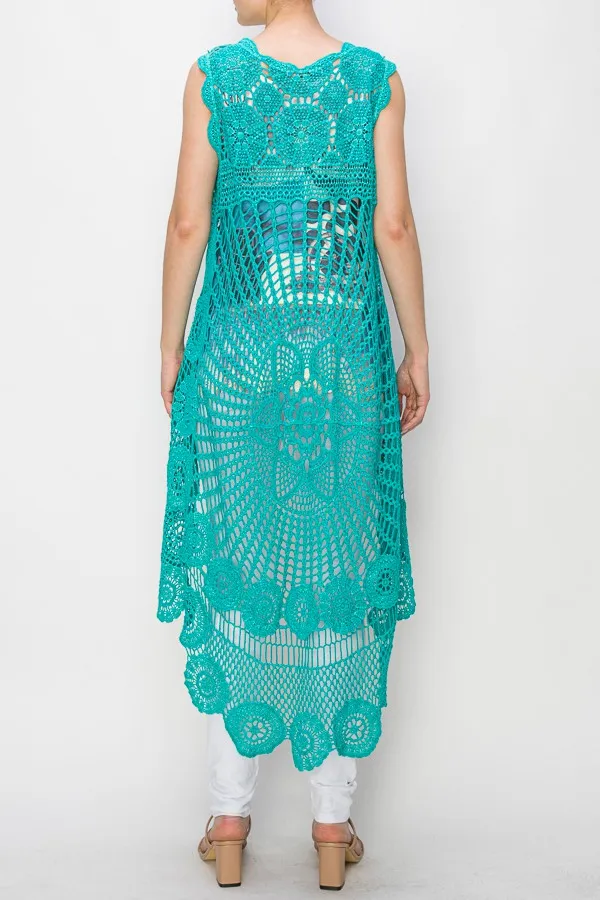 Full Crochet High/Low Vest - Teal