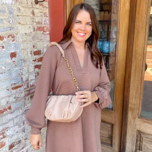 Jen & Co Stockholm Ruched Shoulder Bag in Sand