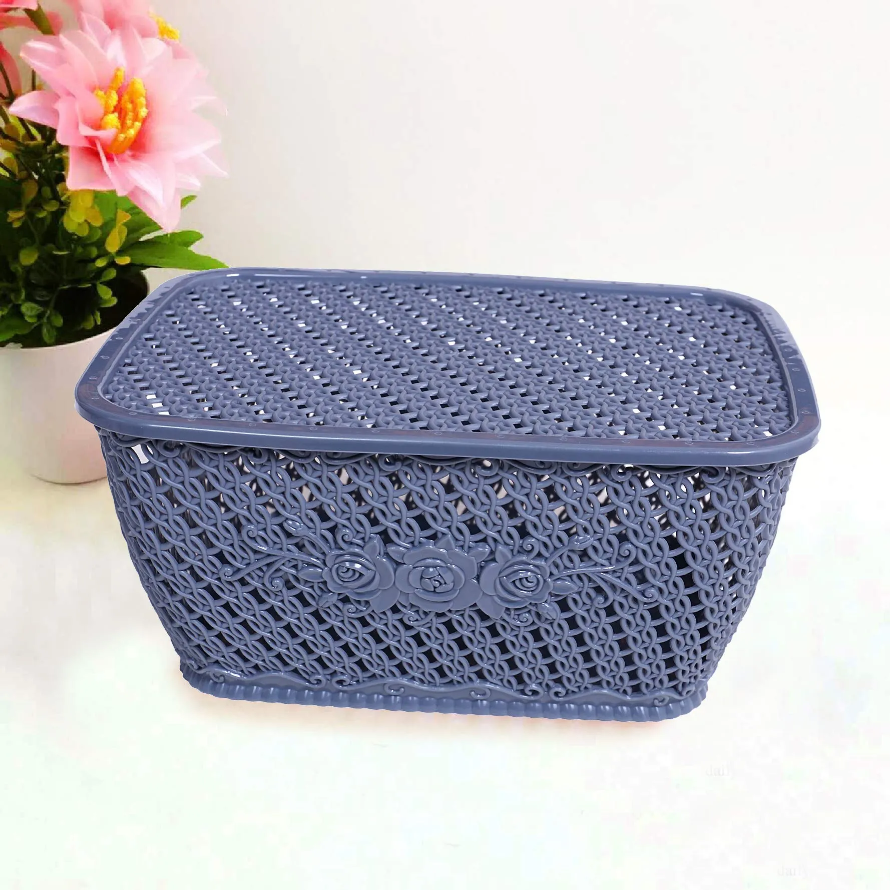 Kuber Industries Plastic 3 Pieces Small Size Multipurpose Solitaire Storage Basket for Kitchen, Office, Bedroom, Bath Room with Lid (Brown & Coffee & Cream) CTKTC34284