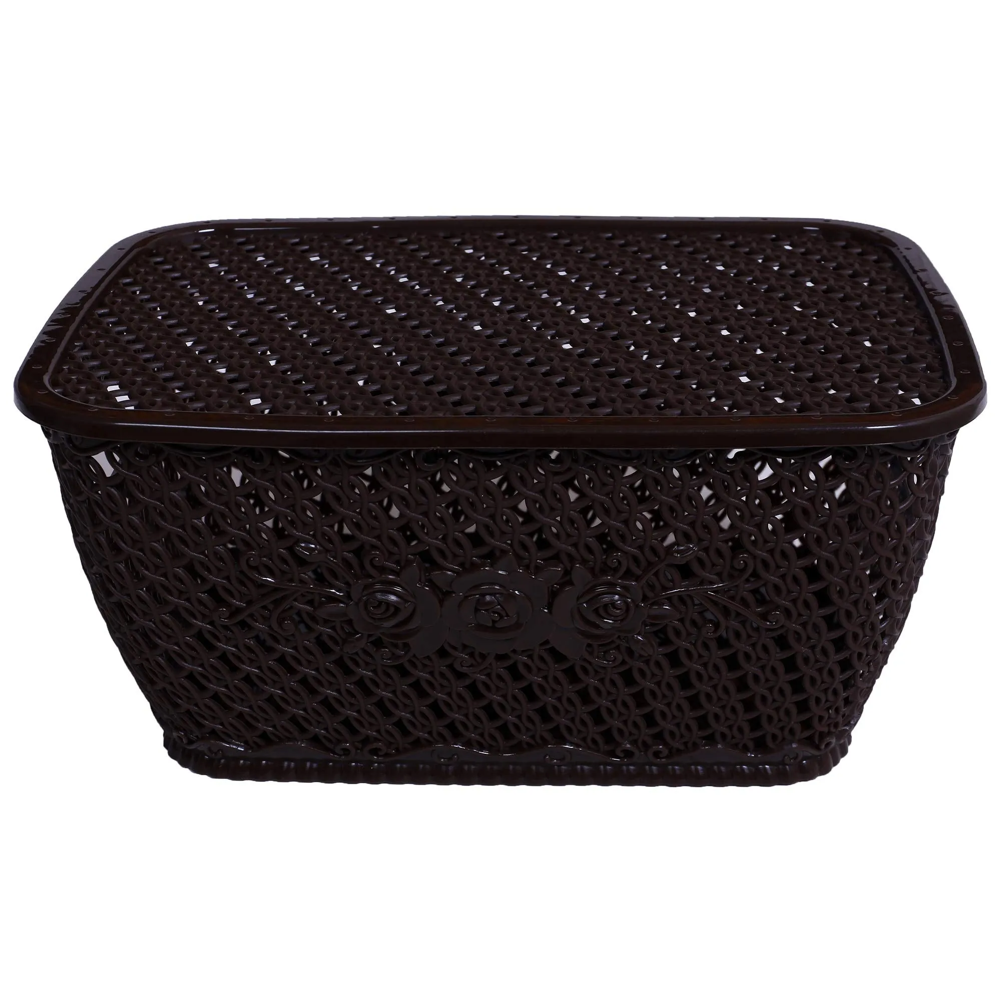 Kuber Industries Plastic 3 Pieces Small Size Multipurpose Solitaire Storage Basket for Kitchen, Office, Bedroom, Bath Room with Lid (Brown & Coffee & Cream) CTKTC34284