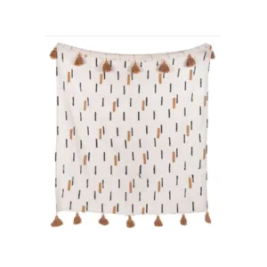 Minimalistic Mustard Dash Tufted Cotton Bedding Throw Blanket