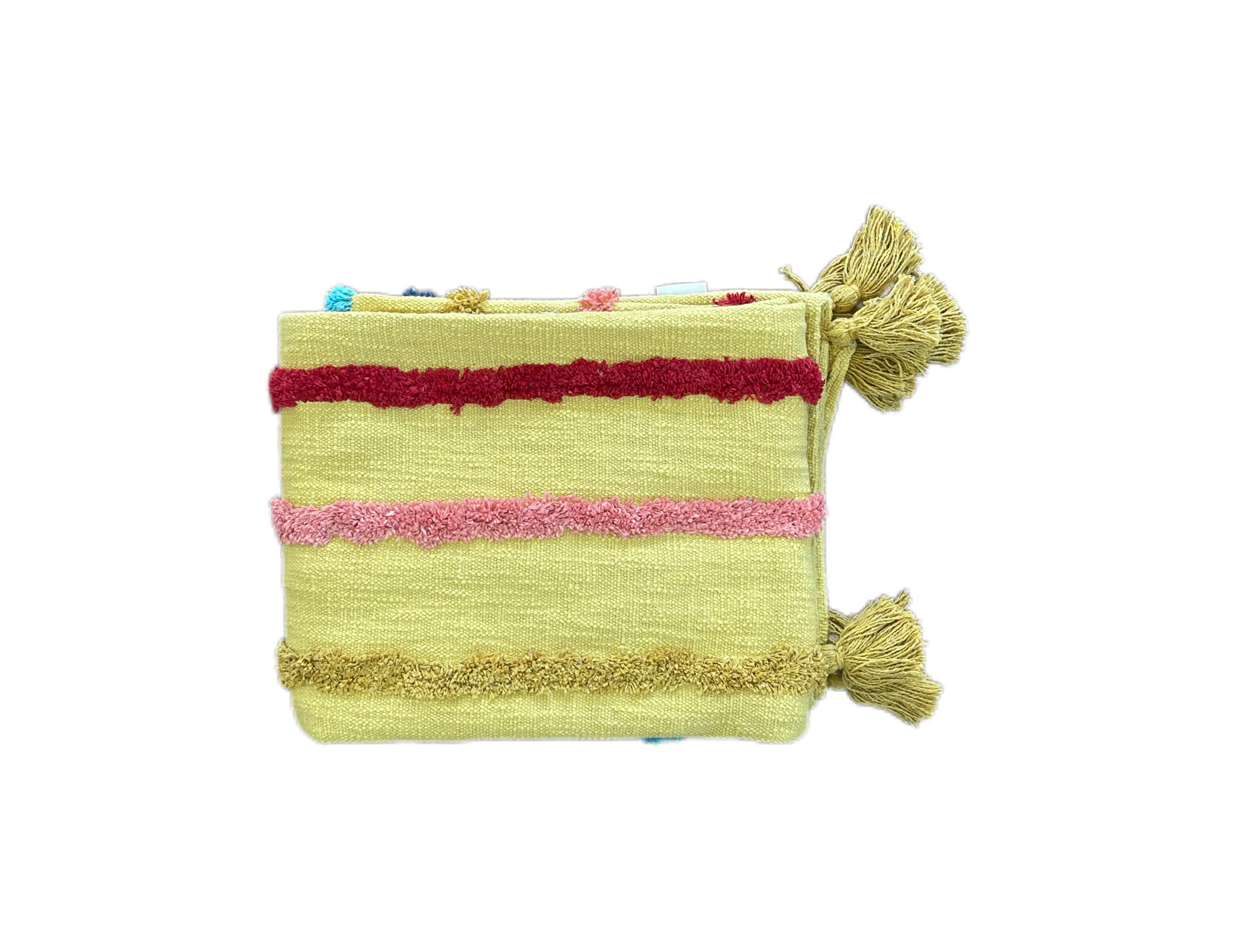 Minimalistic Mustard Rainbow Cotton Tufted Bedding Throw Blanket