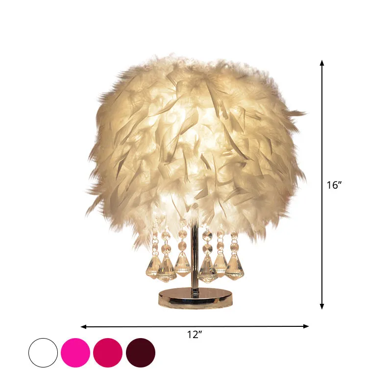 Modernist Cylinder Night Light in Pink/Peach Red/White with Crystal Strand - Single Bedroom Table Lamp