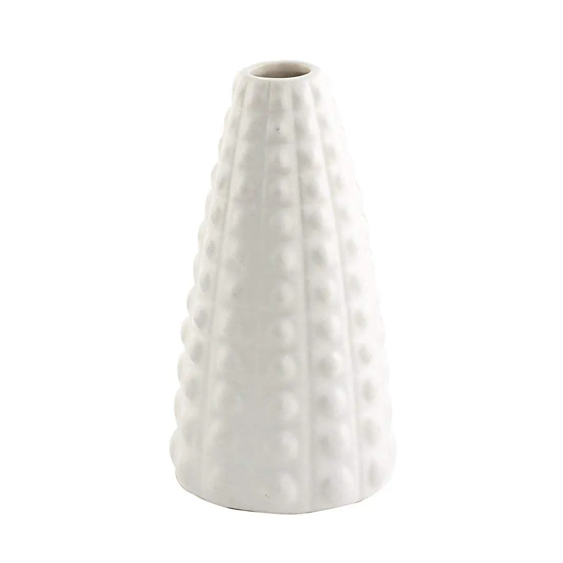 MRD White Ceramic Flower Vase Matte Finish Triangle Dotted Shape Bottle Vase for Dining Table, Living Room Decoration (1 Piece, without Flower)