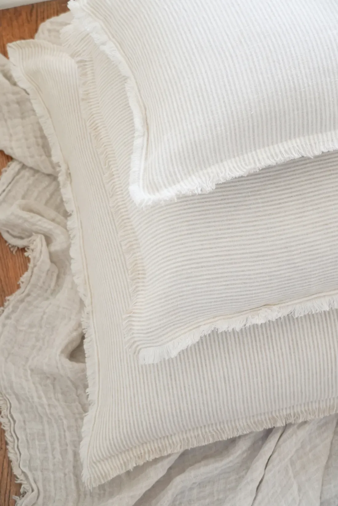 Natural Beige & White Striped Linen Pillows