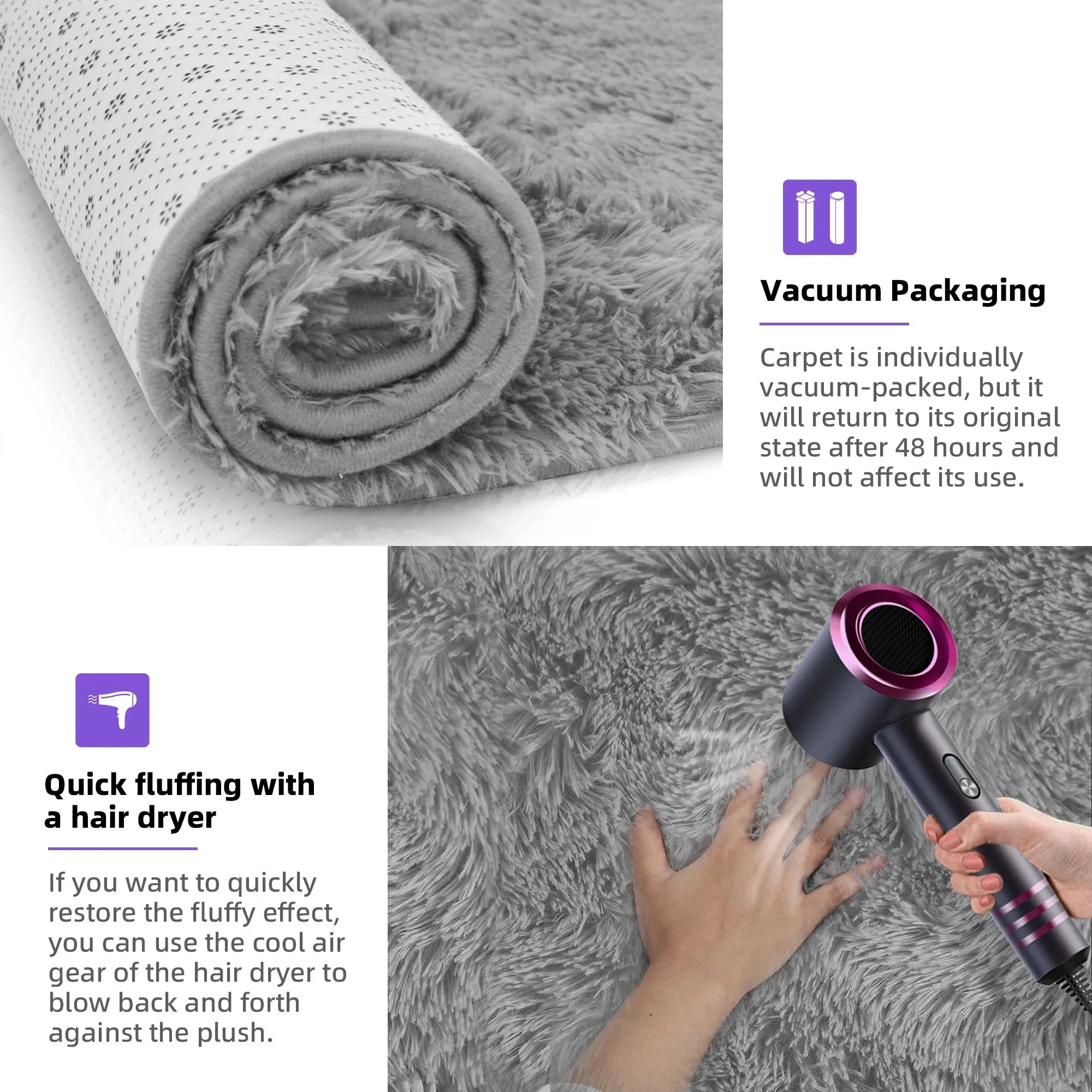 Nefoso Shag Light Gray Area Rug, 8' x 10' Soft Fluffy Area Rugs for Living Room Bedroom Kids Room Decor Carpet, Light Gray