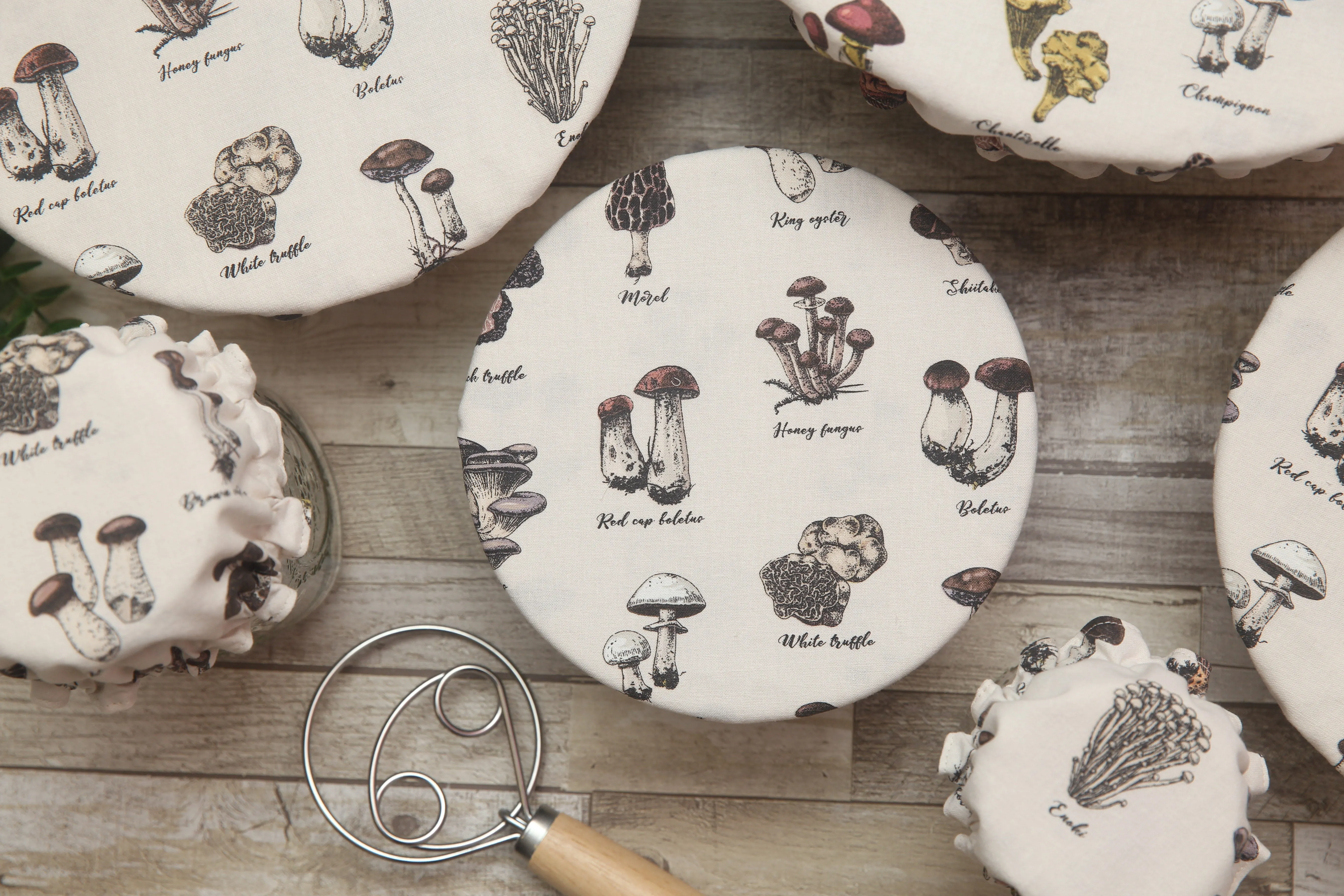 NON-PROP (Mushroom Types) Bowl, Jar, Cup, Plate COVERS; Hot Pads; Jar Openers; MADE TO ORDER