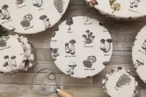 NON-PROP (Mushroom Types) Bowl, Jar, Cup, Plate COVERS; Hot Pads; Jar Openers; MADE TO ORDER