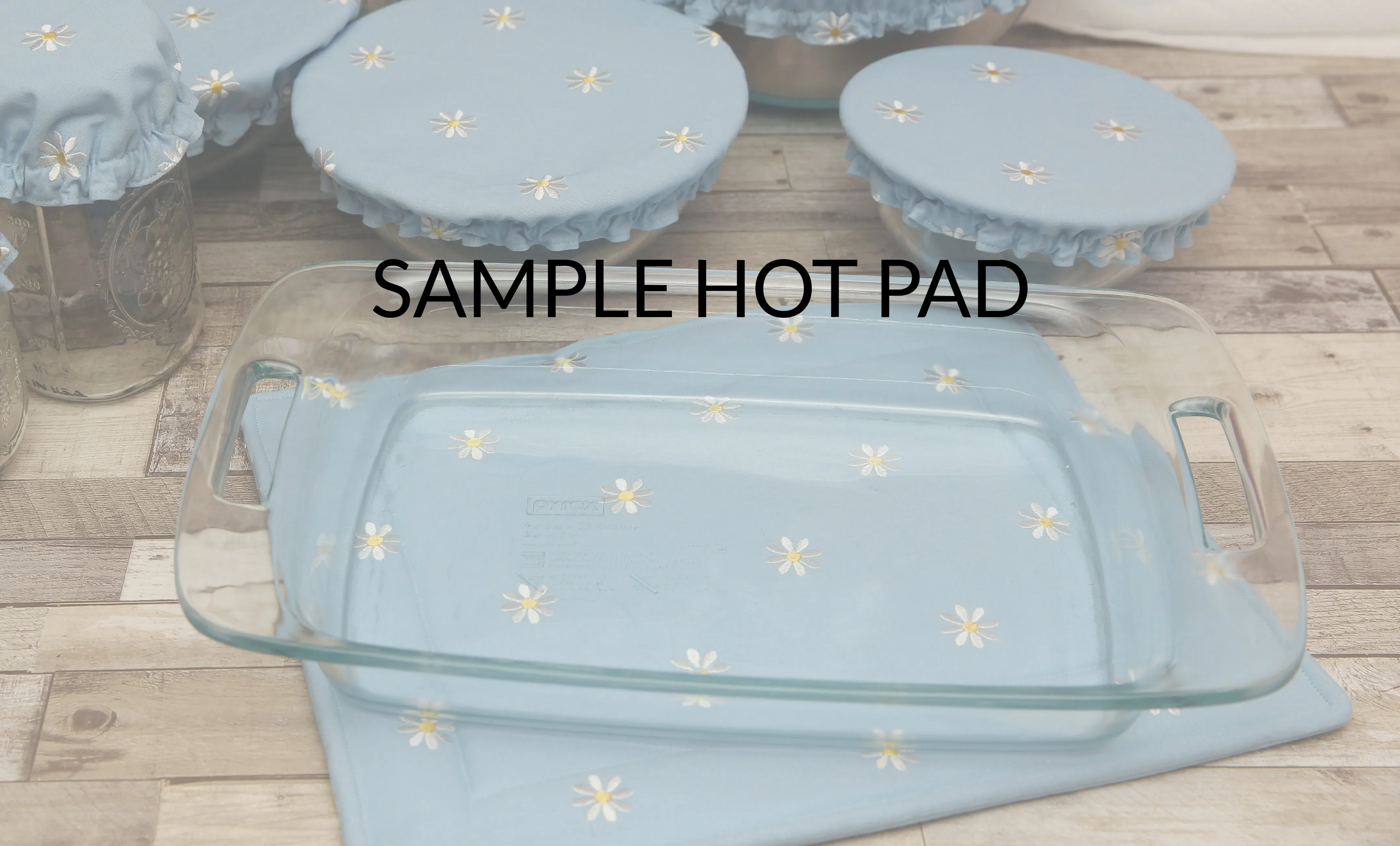 NON-PROP (PINK Daisies) Bowl, Jar, Cup, Plate COVERS; Hot Pad; Jar Opener; PINK Daisies; MADE TO ORDER