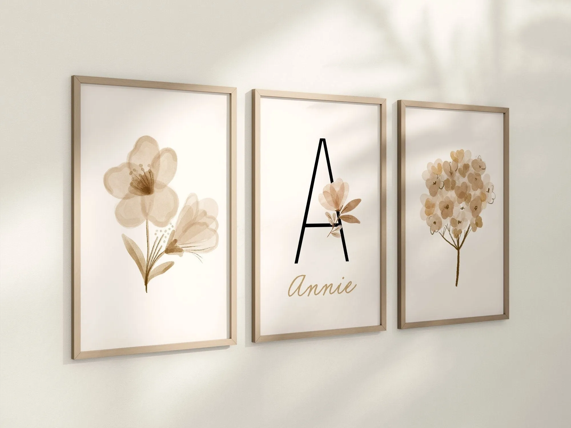 Personalized Boho Floral Set of 3 Nursery Art Prints, Nursery Wall Art, Neutral Nursery Decor, Play Room, Girl Baby Room, 097