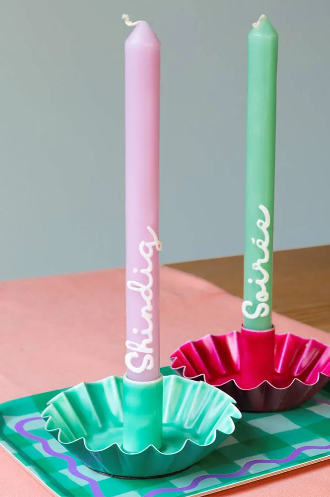 Talking Tables Scalloped Green Metal Candle Holder