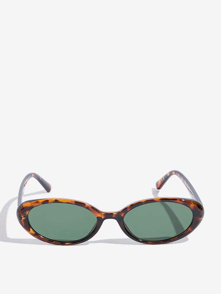 Westside Accessories Light Brown Animal-Printed Oval Sunglasses with Pouch