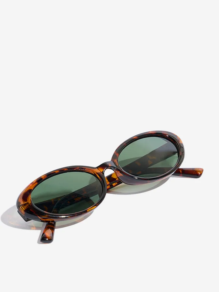 Westside Accessories Light Brown Animal-Printed Oval Sunglasses with Pouch
